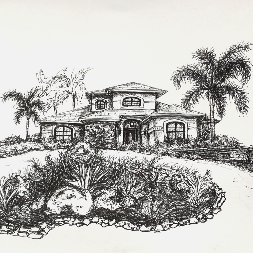 "Our Home" Hand-Drawn Personalized Ink drawing